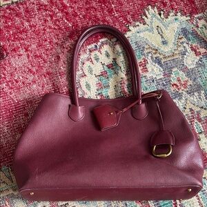 Ralph Lauren Burgundy Leather Tote Bag Large